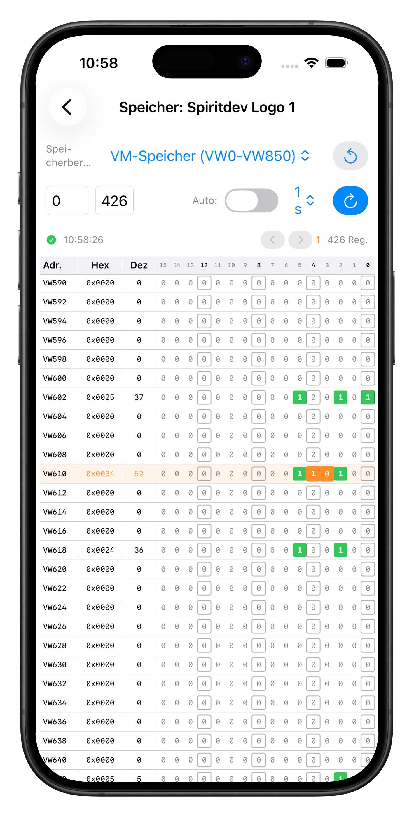 plc-inspector App - Modbus TCP SPS Speicheranalyse und Diagnose Tool für iOS und Android